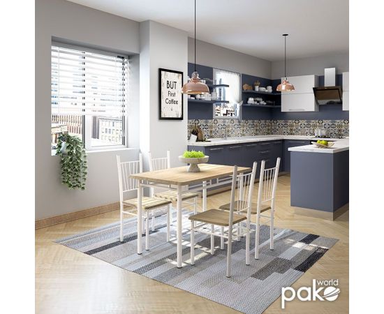 Τραπεζαρία Roza pakoworld σετ 5τμχ χρώμα sonoma - πόδια λευκό gloss 120x70x75εκ - ΤΡΑΠΕΖΑΡΙΕΣ στο Milonadakis.gr