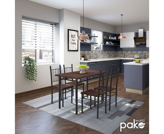 Τραπεζαρία Roza pakoworld σετ 5τμχ χρώμα σκούρο καρυδί - πόδια μαύρο ματ 120x70x75εκ - ΤΡΑΠΕΖΑΡΙΕΣ στο Milonadakis.gr