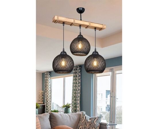 Φωτιστικό οροφής τρίφωτο Fiona pakoworld Ε27 μαύρο-φυσικό 50x20x63εκ - ΦΩΤΙΣΤΙΚΑ ΟΡΟΦΗΣ στο Milonadakis.gr