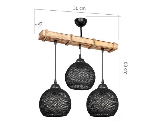 Φωτιστικό οροφής τρίφωτο Fiona pakoworld Ε27 μαύρο-φυσικό 50x20x63εκ - ΦΩΤΙΣΤΙΚΑ ΟΡΟΦΗΣ στο Milonadakis.gr