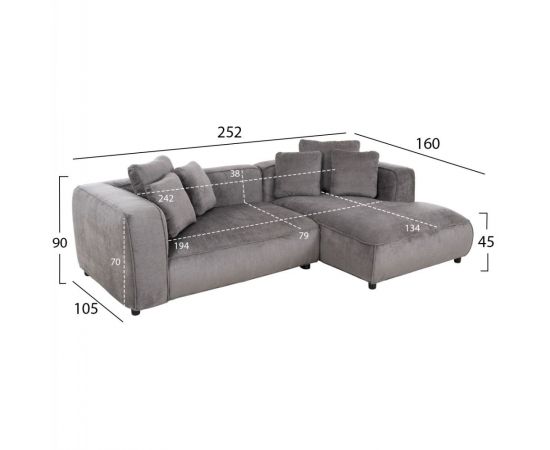 ΚΑΝΑΠΕΣ ΓΩΝΙΑ 3-ΘΕΣΙΟΣ GRACE HM3280.03R ΓΚΡΙ ΥΦΑΣΜΑ 252x105-160x70-90Υεκ. - ΚΑΝΑΠΕΔΕΣ-ΣΑΛΟΝΙΑ στο Milonadakis.gr