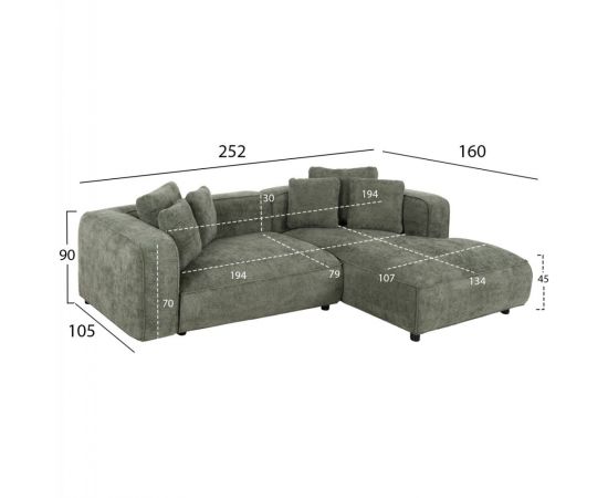 ΚΑΝΑΠΕΣ ΓΩΝΙΑ 3-ΘΕΣΙΟΣ GRACE HM3280.05R ΠΡΑΣΙΝΟ ΥΦΑΣΜΑ 252x105-160x70-90Υεκ. - ΚΑΝΑΠΕΔΕΣ-ΣΑΛΟΝΙΑ στο Milonadakis.gr