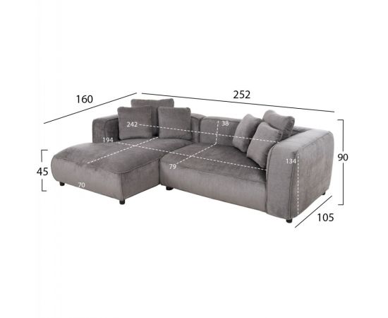 ΚΑΝΑΠΕΣ ΓΩΝΙΑ (ΑΡΙΣΤΕΡΗ) 3-ΘΕΣΙΟΣ GRACE HM3280.03L ΓΚΡΙ ΥΦΑΣΜΑ 252x160x70-90Υεκ - ΚΑΝΑΠΕΔΕΣ-ΣΑΛΟΝΙΑ στο Milonadakis.gr