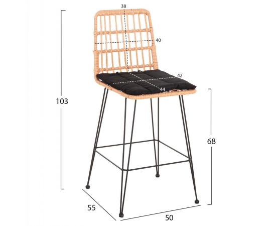 ΣΚΑΜΠΟ ΜΕΣ.ΥΨΟΥΣ ALLEGRA HM5643.11 ΜΕΤΑΛΛΟ&ΜΑΞΙΛΑΡΙ ΜΑΥΡΟ-WICKER ΜΠΕΖ 50x55x103Υεκ. - ΣΚΑΜΠΩ στο Milonadakis.gr