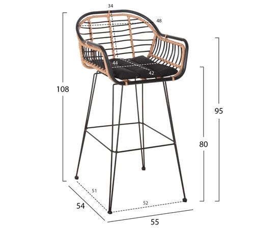 ΣΚΑΜΠΟ ΜΠΑΡ ALLEGRA HM5690.11 ΜΕΤΑΛΛΟ&ΜΑΞΙΛΑΡΙ ΜΑΥΡΟ-WICKER ΜΠΕΖ 55x54x108Υεκ. - ΣΚΑΜΠΩ στο Milonadakis.gr