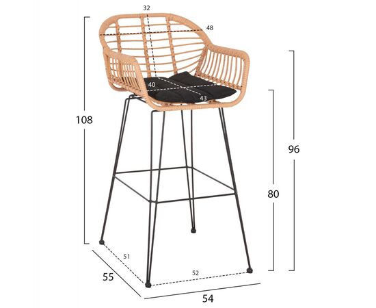 ΣΚΑΜΠΟ ΜΠΑΡ ΨΗΛΟ ALLEGRA HM5640.11 ΜΠΕΖ P.E. RATTAN-ΜΑΥΡΟ ΜΕΤΑΛΛΟ 54x55x108Υεκ. - ΣΚΑΜΠΩ στο Milonadakis.gr