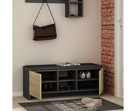 Έπιπλο εισόδου σκαμπό-παπουτσοθήκη Zulla pakoworld μελαμίνη σε ανθρακί-oak απόχρωση 110x37x43εκ - ΝΤΟΥΛΑΠΙΑ - ΠΑΠΟΥΤΣΟΘΗΚΕΣ στο Milonadakis.gr