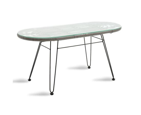 Τραπέζι Naoki pakoworld μέταλλο μαύρο-pe γκρι-γυαλί 100x45x46εκ - ΤΡΑΠΕΖΙΑ ΕΞ. ΧΩΡΟΥ στο Milonadakis.gr