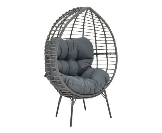 Πολυθρόνα Nestie  pakoworld wicker rattan γκρι-μεταλλικό γκρι πόδι-γκρι μαξιλάρι 102x80x155εκ - ΚΑΡΕΚΛΕΣ - ΠΟΛΥΘΡΟΝΕΣ στο Milonadakis.gr
