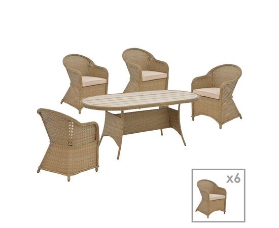 Tραπεζαρία Hadrian-Keir pakoworld σετ 7τεμ καφέ rattan-μπεζ textilene-καφέ αλουμίνιο 180x90x72εκ - ΣΕΤ ΤΡΑΠΕΖΑΡΙΕΣ στο Milonadakis.gr