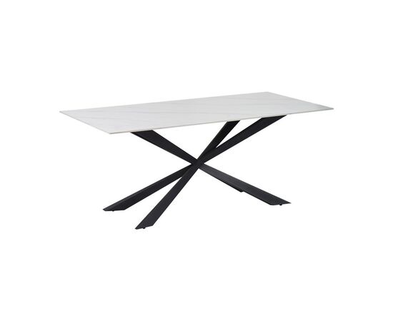 Τραπέζι Cozline Inart λευκό μαρμάρου sintered stone-πόδι μαύρο μέταλλο 180x90x76εκ - ΤΡΑΠΕΖΙΑ ΚΟΥΖΙΝΑΣ στο Milonadakis.gr