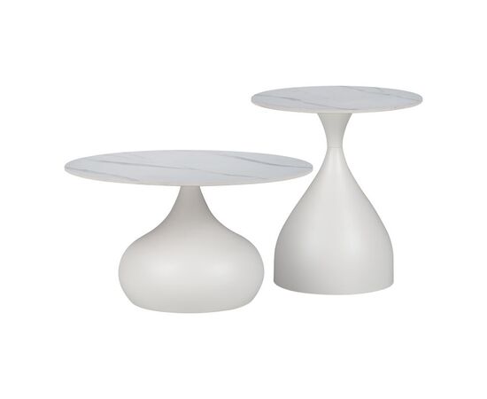 Βοηθητικά τραπέζια Kirkene Inart sintered stone σε απόχρωση λευκό μαρμάρου με λευκό μέταλλο 2τεμ - ΒΟΗΘΗΤΙΚΑ ΤΡΑΠΕΖΑΚΙΑ στο Milonadakis.gr