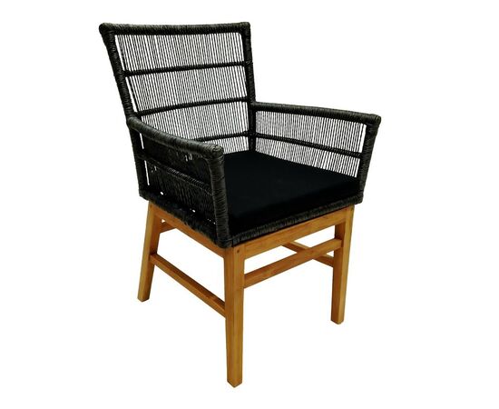 Πολυθρόνα Inca pakoworld  teak ξύλο και συνθετικό σχοινί σε φυσική-μαύρη απόχρωση με μαξιλάρι 60x61x90εκ - ΚΑΡΕΚΛΕΣ - ΠΟΛΥΘΡΟΝΕΣ στο Milonadakis.gr