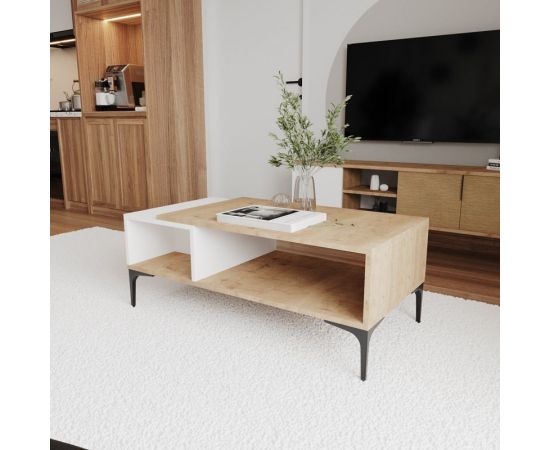 Τραπέζι σαλονιού Lasati pakoworld σε λευκή-oak απόχρωση 90x50x37εκ - ΤΡΑΠΕΖΑΚΙΑ ΣΑΛΟΝΙΟΥ στο Milonadakis.gr