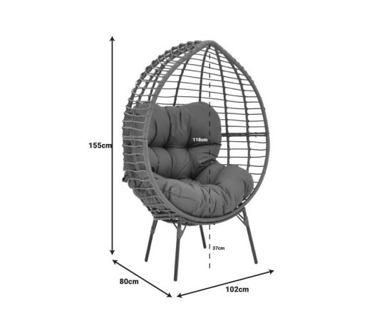 Πολυθρόνα Nestie  pakoworld wicker rattan γκρι-μεταλλικό γκρι πόδι-γκρι μαξιλάρι 102x80x155εκ - ΚΑΡΕΚΛΕΣ - ΠΟΛΥΘΡΟΝΕΣ στο Milonadakis.gr