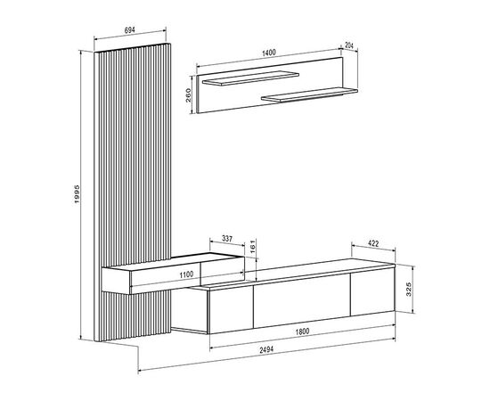 Σύνθετο σαλονιού Litende pakoworld sonoma-λευκό 249.5x42x199.5εκ - ΣΥΝΘΕΣΕΙΣ ΣΑΛΟΝΙΟΥ στο Milonadakis.gr