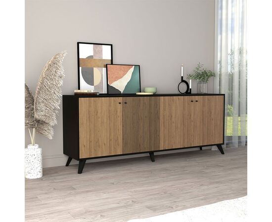 Μπουφές Flipter pakoworld μελαμίνης oak-μαύρο 182x40x78,6εκ - ΜΠΟΥΦΕΔΕΣ-ΚΟΝΣΟΛΕΣ στο Milonadakis.gr