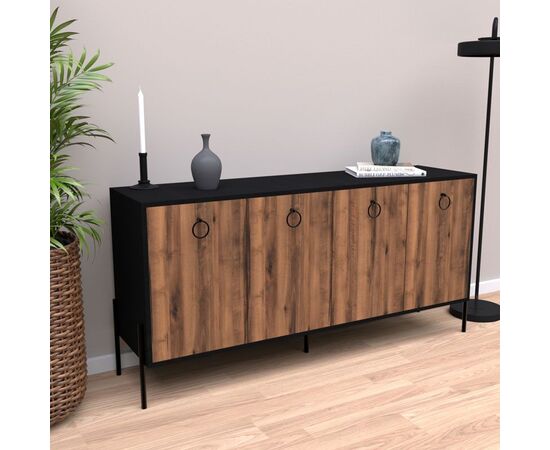 Μπουφές Twely pakoworld μελαμίνης καρυδί-μαύρο 160x40,5x79εκ - ΜΠΟΥΦΕΔΕΣ-ΚΟΝΣΟΛΕΣ στο Milonadakis.gr