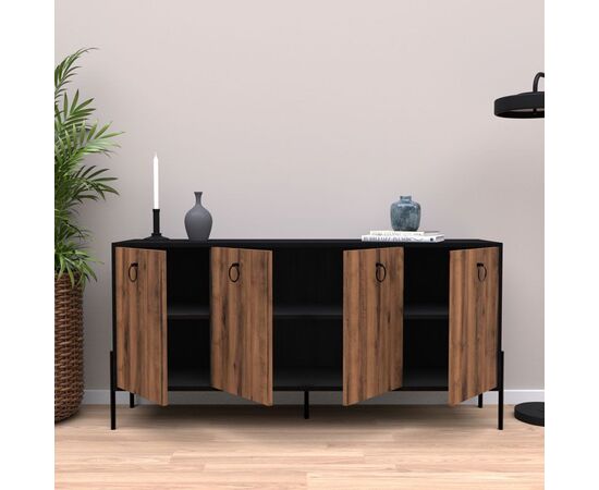 Μπουφές Twely pakoworld μελαμίνης καρυδί-μαύρο 160x40,5x79εκ - ΜΠΟΥΦΕΔΕΣ-ΚΟΝΣΟΛΕΣ στο Milonadakis.gr