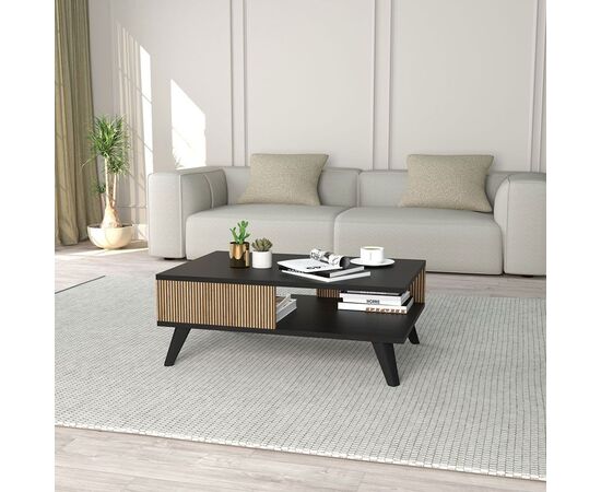 Τραπέζι σαλονιού Flipter pakoworld μελαμίνης oak-μαύρο 83x34x54εκ - ΤΡΑΠΕΖΑΚΙΑ ΣΑΛΟΝΙΟΥ στο Milonadakis.gr