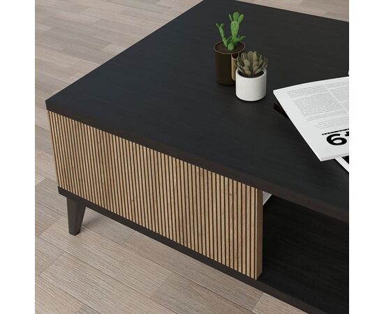 Τραπέζι σαλονιού Flipter pakoworld μελαμίνης oak-μαύρο 83x34x54εκ - ΤΡΑΠΕΖΑΚΙΑ ΣΑΛΟΝΙΟΥ στο Milonadakis.gr