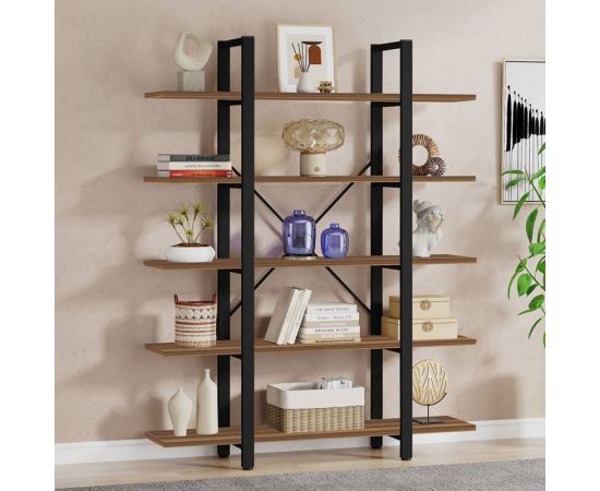 Βιβλιοθήκη Esthon pakoworld καρυδί-μαύρο μέταλλο 120x28x180εκ - ΒΙΒΛΙΟΘΗΚΕΣ στο Milonadakis.gr