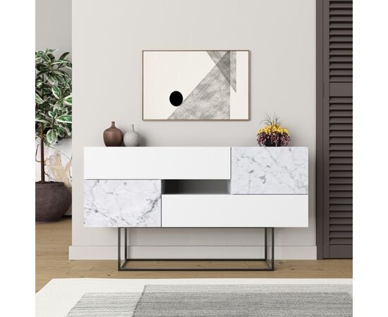 Μπουφές Roberta pakoworld μελαμίνης λευκό μαρμάρου 145x40x82εκ - ΜΠΟΥΦΕΔΕΣ-ΚΟΝΣΟΛΕΣ στο Milonadakis.gr