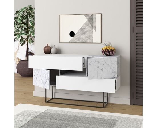 Μπουφές Roberta pakoworld μελαμίνης λευκό μαρμάρου 145x40x82εκ - ΜΠΟΥΦΕΔΕΣ-ΚΟΝΣΟΛΕΣ στο Milonadakis.gr