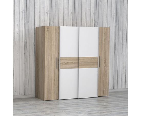 Ντουλάπα ρούχων Closet pakoworld τετράφυλλη sonoma oak-λευκό μελαμίνης 200x61.5x190.5εκ - ΝΤΟΥΛΑΠΕΣ στο Milonadakis.gr