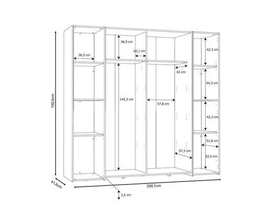 Ντουλάπα ρούχων Closet pakoworld τετράφυλλη sonoma oak-λευκό μελαμίνης 200x61.5x190.5εκ - ΝΤΟΥΛΑΠΕΣ στο Milonadakis.gr
