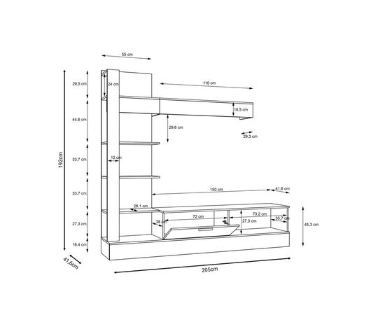 Σύνθετο σαλονιού Dranko pakoworld μαύρο-oak μελαμίνης 205x41.5x192εκ - ΣΥΝΘΕΣΕΙΣ ΣΑΛΟΝΙΟΥ στο Milonadakis.gr