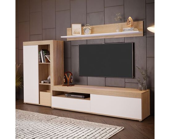 Σύνθετο σαλονιού Zorbi pakoworld λευκό-sonoma oak μελαμίνης 265x41x158.5εκ - ΣΥΝΘΕΣΕΙΣ ΣΑΛΟΝΙΟΥ στο Milonadakis.gr