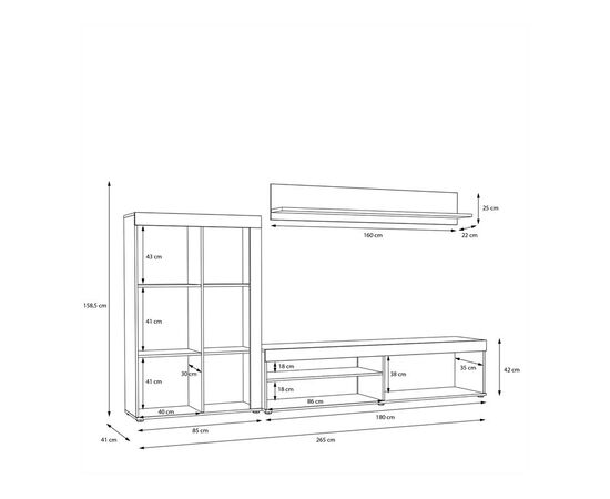 Σύνθετο σαλονιού Zorbi pakoworld λευκό-sonoma oak μελαμίνης 265x41x158.5εκ - ΣΥΝΘΕΣΕΙΣ ΣΑΛΟΝΙΟΥ στο Milonadakis.gr