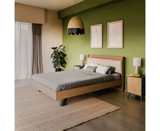 Κρεβάτι Frankly pakoworld διπλό oak-μπεζ pu 150x200εκ - ΚΡΕΒΑΤΙΑ στο Milonadakis.gr
