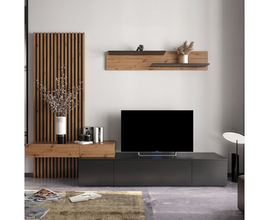 Σύνθετο σαλονιού Litende pakoworld μαύρο-sonoma μελαμίνης 249.5x42x199.5εκ - ΣΥΝΘΕΣΕΙΣ ΣΑΛΟΝΙΟΥ στο Milonadakis.gr