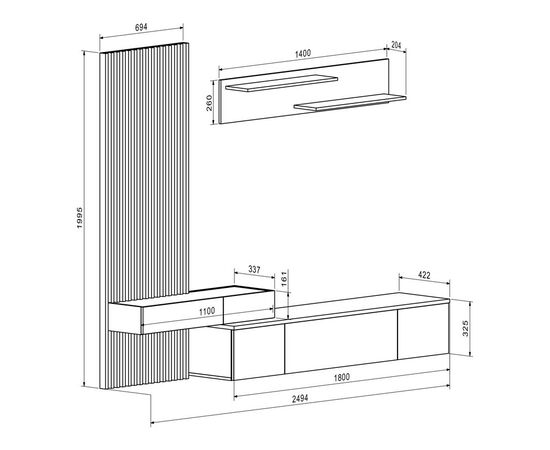 Σύνθετο σαλονιού Litende pakoworld μαύρο-sonoma μελαμίνης 249.5x42x199.5εκ - ΣΥΝΘΕΣΕΙΣ ΣΑΛΟΝΙΟΥ στο Milonadakis.gr