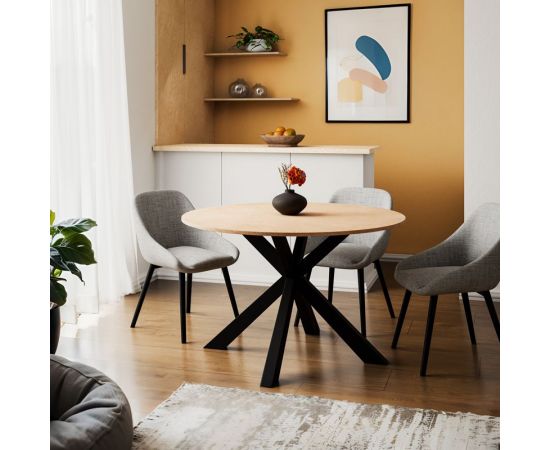 Τραπέζι Jeston pakoword MDF sonoma-πόδ μαύρο μέταλλο Φ120x75εκ - ΤΡΑΠΕΖΙΑ ΚΟΥΖΙΝΑΣ στο Milonadakis.gr