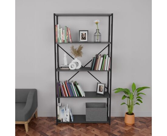 Βιβλιοθήκη Tikilmo pakoworld ανθρακί-μαύρο μελαμίνης 88x34x180εκ - ΒΙΒΛΙΟΘΗΚΕΣ στο Milonadakis.gr