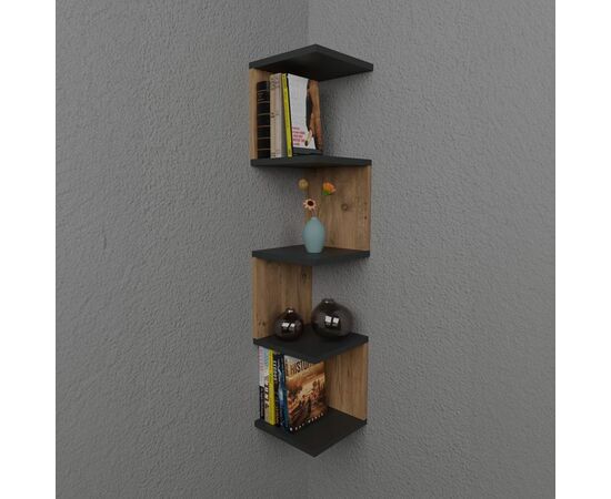 Ραφιέρα τοίχου Zigzag pakoworld oak-ανθρακί μελαμίνης 25x25x109εκ - ΡΑΦΙΑ ΤΟΙΧΟΥ στο Milonadakis.gr