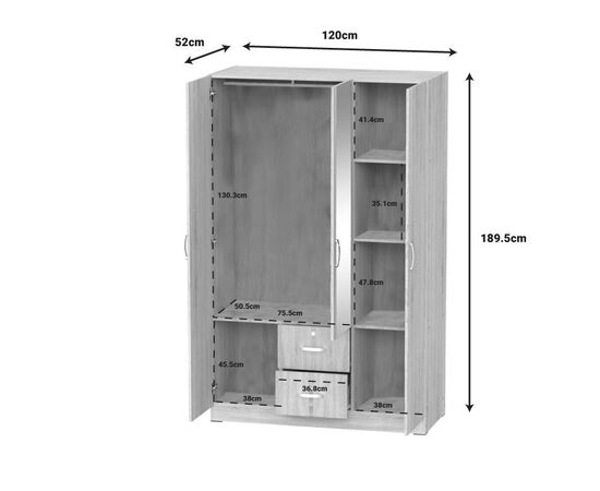 Ντουλάπα ρούχων τρίφυλλη Dillion pakoworld sonoma μελαμίνης 120x52x190εκ - ΝΤΟΥΛΑΠΕΣ στο Milonadakis.gr