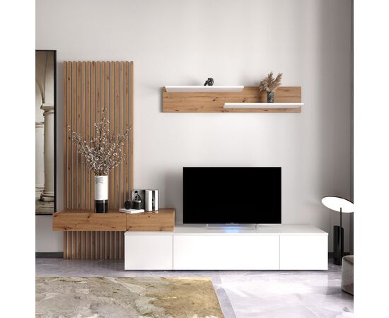 Σύνθετο σαλονιού Litende pakoworld sonoma-λευκό μελαμίνης 210x42x199.5εκ - ΣΥΝΘΕΣΕΙΣ ΣΑΛΟΝΙΟΥ στο Milonadakis.gr