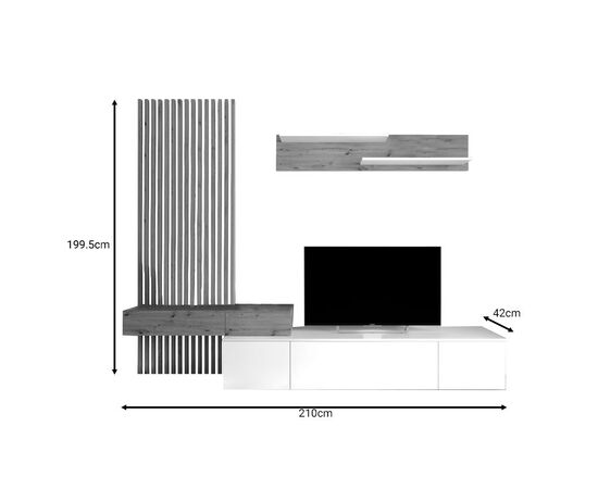 Σύνθετο σαλονιού Litende pakoworld sonoma-λευκό μελαμίνης 210x42x199.5εκ - ΣΥΝΘΕΣΕΙΣ ΣΑΛΟΝΙΟΥ στο Milonadakis.gr