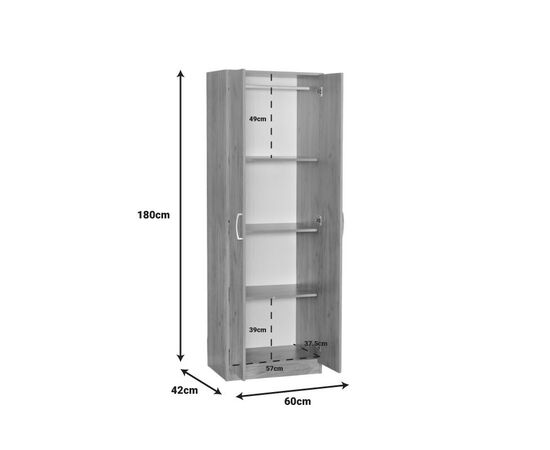 Ντουλάπα Jonar pakoworld δίφυλλη oak μελαμίνης 60x42x180εκ - ΝΤΟΥΛΑΠΕΣ στο Milonadakis.gr