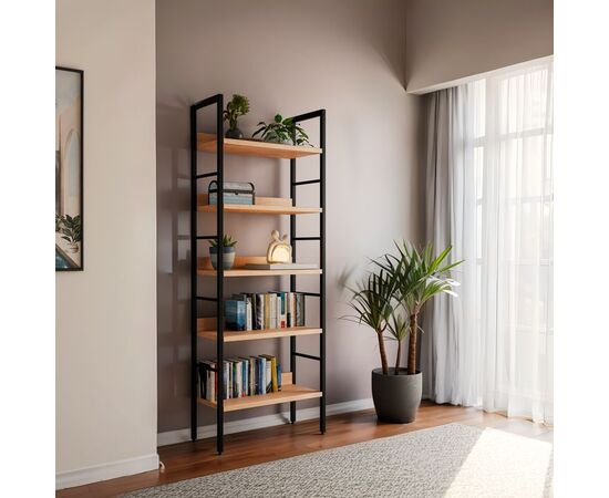 Βιβλιοθήκη Elbo pakoworld φυσικό-μαύρο μέταλλο 60x28x126εκ - ΒΙΒΛΙΟΘΗΚΕΣ στο Milonadakis.gr