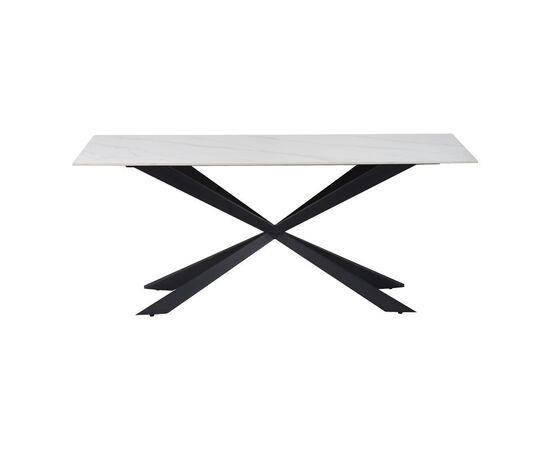 Τραπέζι Cozline Inart λευκό μαρμάρου sintered stone-πόδι μαύρο μέταλλο 180x90x76εκ - ΤΡΑΠΕΖΙΑ ΚΟΥΖΙΝΑΣ στο Milonadakis.gr