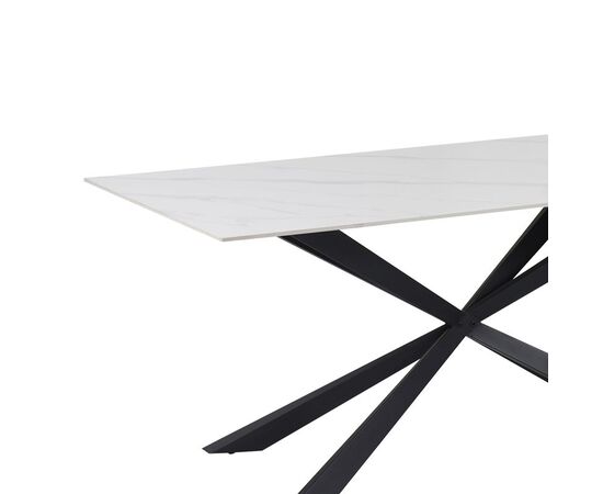 Τραπέζι Cozline Inart λευκό μαρμάρου sintered stone-πόδι μαύρο μέταλλο 180x90x76εκ - ΤΡΑΠΕΖΙΑ ΚΟΥΖΙΝΑΣ στο Milonadakis.gr