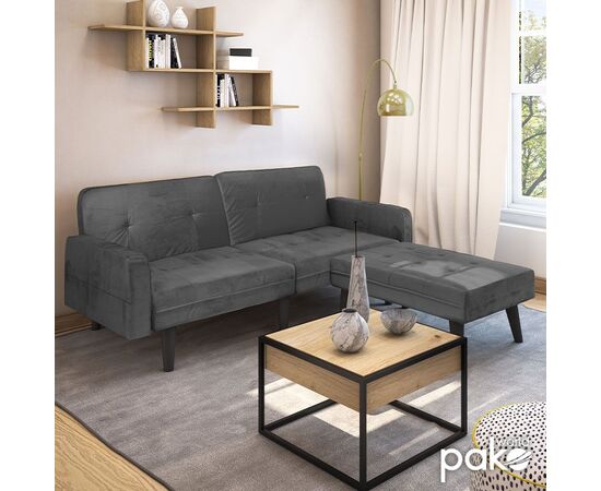 Γωνιακός καναπές-κρεβάτι με σκαμπό Dream pakoworld  γκρι-ασημί βελούδο 209x157x80εκ - ΚΑΝΑΠΕΔΕΣ-ΣΑΛΟΝΙΑ στο Milonadakis.gr