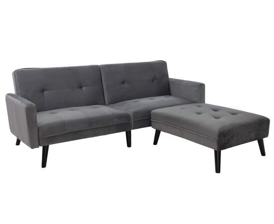Γωνιακός καναπές-κρεβάτι με σκαμπό Dream pakoworld  γκρι-ασημί βελούδο 209x157x80εκ - ΚΑΝΑΠΕΔΕΣ-ΣΑΛΟΝΙΑ στο Milonadakis.gr