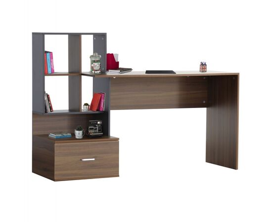 ΓΡΑΦΕΙΟ ΜΕΛΑΜΙΝΗΣ ΜΕ ΒΙΒΛΙΟΘΗΚΗ SYNDYA HM8993.01 ΚΑΡΥΔΙ ΓΚΡΙ 149x48x105Y εκ. - ΓΡΑΦΕΙΑ στο Milonadakis.gr