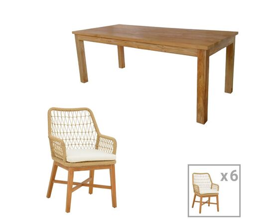 Τραπεζαρία 7τεμ Elaiza-Wooly pakoworld teak ξύλο σε φυσική-μπεζ απόχρωση 220x90x75εκ - ΣΕΤ ΤΡΑΠΕΖΑΡΙΕΣ στο Milonadakis.gr
